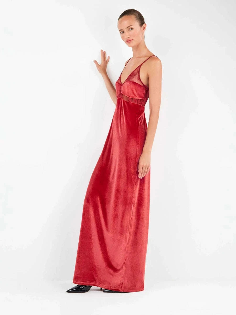Vestido largo de terciopelo con caída fluida y sofisticada - Athenea y Laia Market