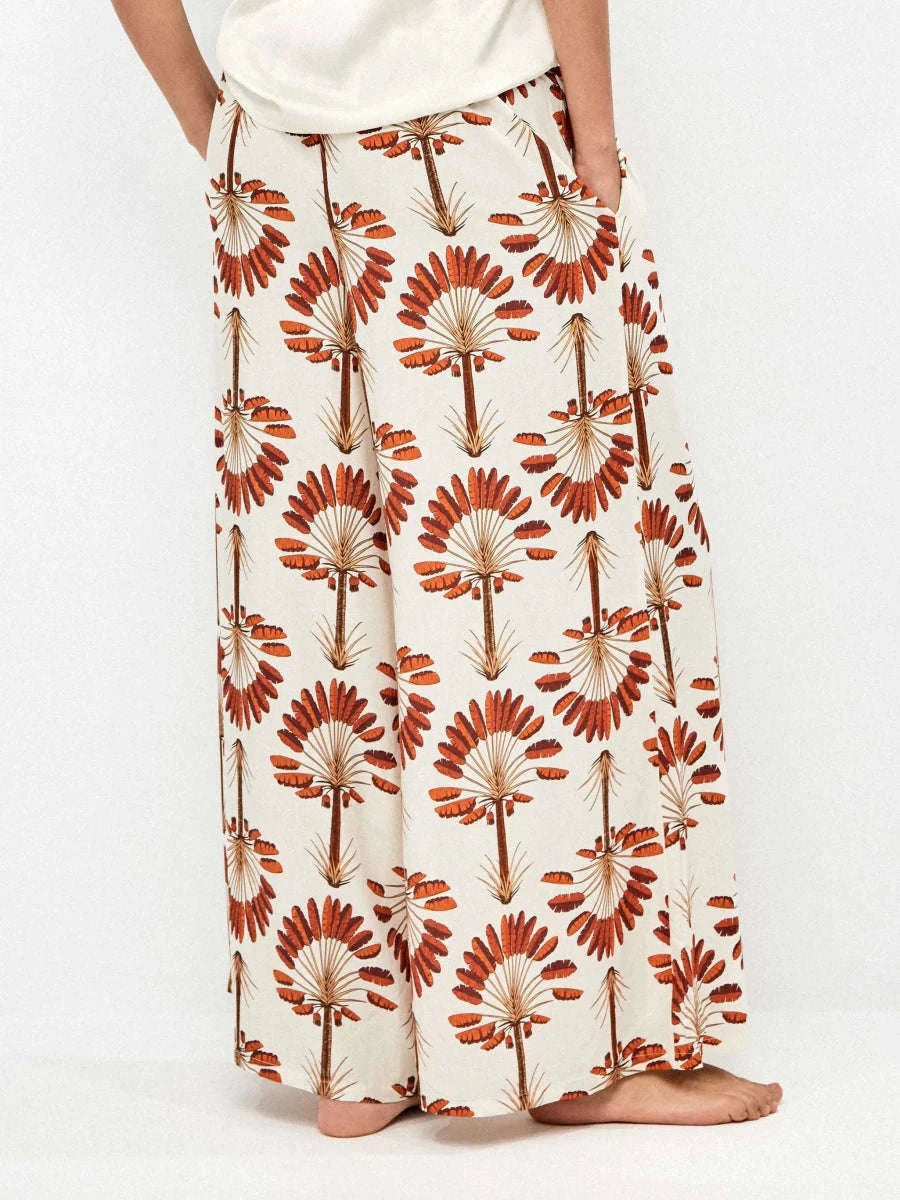 Pantalón largo pierna ancha estampado palmeras - Athenea y Laia Market