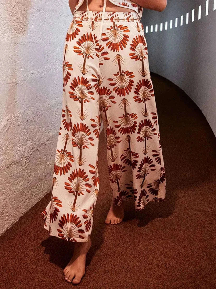Pantalón largo pierna ancha estampado palmeras - Athenea y Laia Market