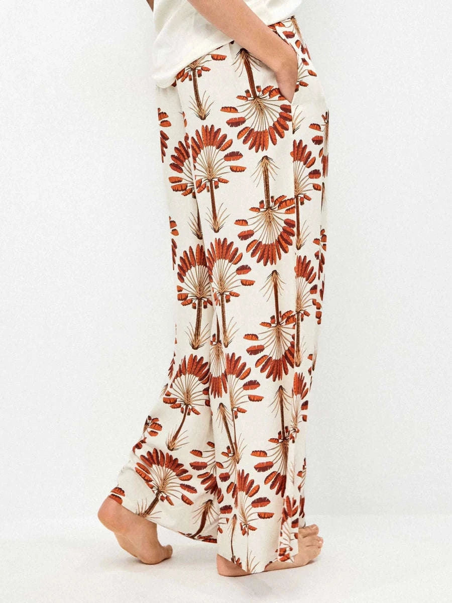 Pantalón largo pierna ancha estampado palmeras - Athenea y Laia Market