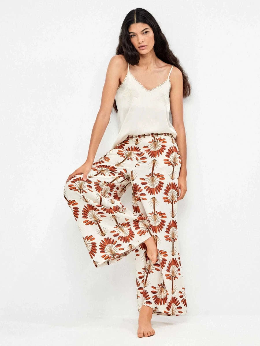 Pantalón largo pierna ancha estampado palmeras - Athenea y Laia Market