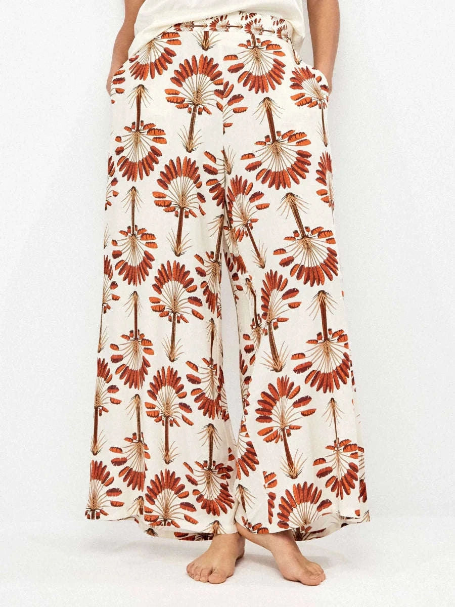 Pantalón largo pierna ancha estampado palmeras - Athenea y Laia Market