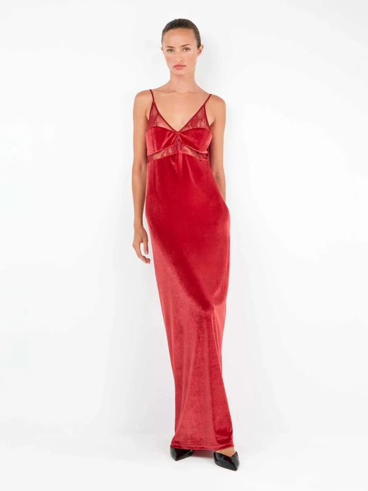 Vestido largo de terciopelo con caída fluida y sofisticada - Athenea y Laia Market